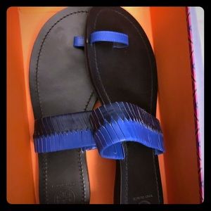 Tory Burch Shoes - Tory Burch Neptune woven blue/black slide sandal Tory Burch Shoes - Tory Burch Neptune woven blue/black slide sandal